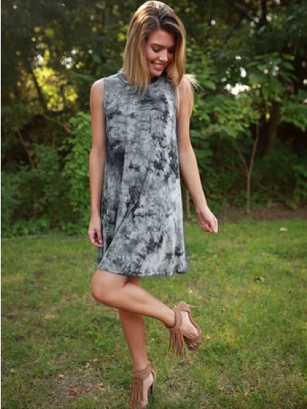 Ginger G Grey Tie-Dye Sleeveless Mini Dress